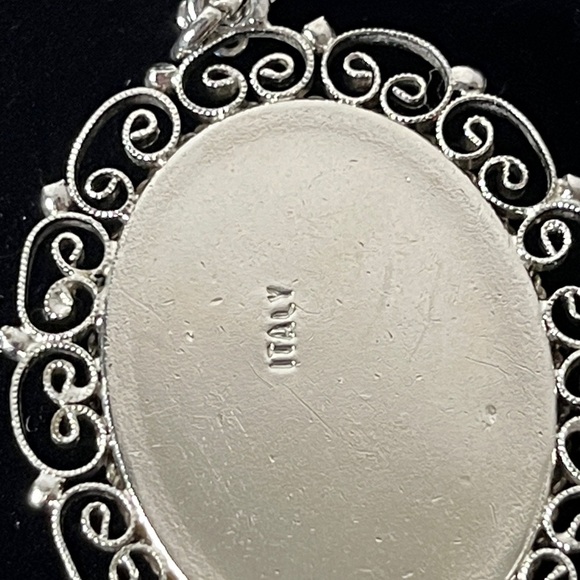 Vintage Micro Mosaic Floral Art Tiles in Filigree Silver Pendant Necklace Italy - Picture 4 of 4